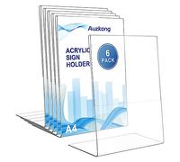 Auzkong 6 Pezzi Supporti per Cartelli in Acrilico A4, Portacartello in A4, Plastica Trasparente Espositore Tavolo in Acrilico, Supporto Espositore per Ristoranti Hotel Negozio
