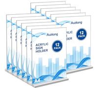 Auzkong Supporto 12 Pack per segni in acrilico, formato A4, supporto verticale su entrambi i lati, supporto per desktop a forma di T, supporto da tavolo per ristoranti, ufficio, negozio, spettacoli