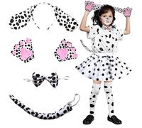Auzlya 4 Pezzi Costume Cane Bambina,Costume da Dalmata per Bambini,Costume Dalmata per Bambina,per Imitazione Dog Animale Festa