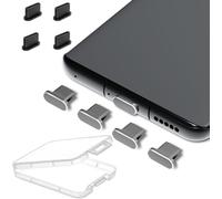 AUZOSL 8 tappi antipolvere USB C 4 alluminio + 4 cover antipolvere in silicone tipo C compatibile con Samsung Galaxy S23 Xiaomi Google Pixel Motorola Nothing Phone, grigio