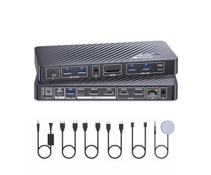 AV Access 8K KVM Switch Docking station per 1 computer portatile e 1 desktop, 8 K a 60 Hz, doppio monitor, alta frequenza di aggiornamento, carica 100 W, 1 G Ethernet, dockstation 11 in 1, ideale per