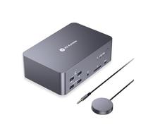 AV Access KVM Switch 3 Monitor 2 Computer KVM Docking 8K@60Hz | Ricarica per laptop USB C da 100 W, Gigabit Ethernet, DP 2.0, HDMI 2.1, 4K a 165Hz/144Hz, porte 10 Gbps, scheda SD
