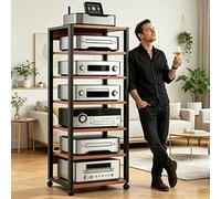 Av Tower Media Stand Supporto 5/7 Livelli，Mobile Giradischi E Porta Vinili Con Ruote Universali, Ripiano Rack Amplificatore, Torre Porta DVD, per Soggiorno(Teak,7tier)
