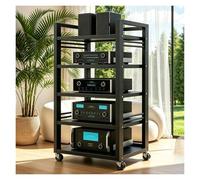 Av Tower Media Stand Supporto 5/7 Livelli，Mobile Giradischi E Porta Vinili Con Ruote Universali, Ripiano Rack Amplificatore, Torre Porta DVD, per Soggiorno(Nero,5tier)
