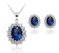 AVA Collections Set di orecchini e collane con ciondolo, gioielli da principessa con zaffiri blu, per donna. Set di gioielli della principessa Diana Kate Middleton