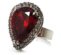 Avalaya Anello alla moda con zirconia cubica taglio a pera nei colori trasparente/rosso/placcato rodio/25 mm di altezza