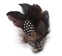 Avalaya Anello elastico oversize con teschio volante, con piume, colore argento, regolabile, 14 cm L