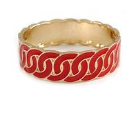 Avalaya Bracciale rigido con maglie intrecciate in smalto rosso, rotondo, incernierato, color oro, 19 cm di lunghezza
