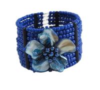 Avalaya Bracciale rigido flessibile con fiore di conchiglia, ampio, regolabile, taglia M/L