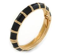 Avalaya Bracciale rigido incernierato smaltato nero/placcato oro/taglia M/L