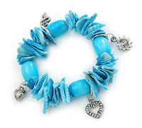 Avalaya Braccialetto flessibile con ciondolo a forma di pepita di conchiglia/perline in ceramica color argento invecchiato, taglia M