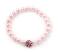 Avalaya Braccialetto flessibile con perline di vetro rosa pallido e sfera di diamante rosa, lunghezza 18 cm, Misura unica, Cristallo Vetro Gemma