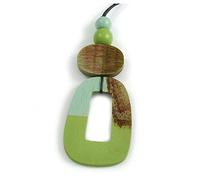 Avalaya Ciondolo a forma di O in legno lavato verde menta/lime con cordoncino in cotone nero, 88 cm di lunghezza e 13 cm di ciondolo, Misura unica, Legno Cordoncini Legno