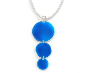 Avalaya Ciondolo a triplo disco smaltato blu con catena a serpente argentata, lunghezza 40 cm, estensione 8 cm