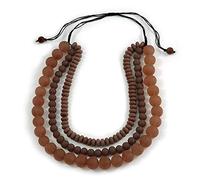 Avalaya Collana a 3 fili con perline in resina, regolabile, 60 cm-70 cm, colore: marrone/tortora