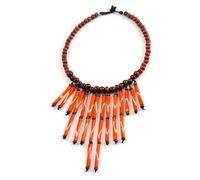 Avalaya Collana a bavaglino con perline in legno marrone con elementi in finto osso arancione, lunghezza 46 cm, pendente frontale 14 cm