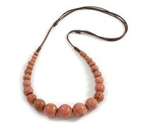 Avalaya Collana con cordoncino di seta marrone con perline in ceramica rosa antico - regolabile - lunghezza da 60 cm a 70 cm