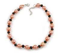 Avalaya Collana corta con perle finte arancioni e perle di vetro nere (irregolarità naturali) - 38 cm di lunghezza, 4 cm di estensione/12 mm di diametro, singola perla