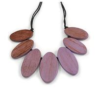 Avalaya Collana in corda di cotone con perline di legno lilla dipinte a foglia, lunghezza massima 70 cm, regolabile