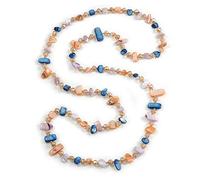 Avalaya Collana lunga color salmone/blu/lavanda/citrino con pepita e perle di vetro, lunghezza 115 cm, Misura unica, conchiglia di mare, Citrino