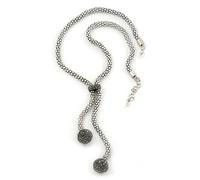 Avalaya Collana lunga con nappa color ematite "Fly Me To The Moon", argentata, lunghezza 60 cm, estensione 6 cm