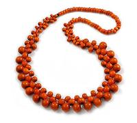 Avalaya Collana lunga con perline in legno a grappolo arancione, lunghezza 82 cm