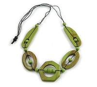 Avalaya Collana lunga geometrica verde lime con perline di legno dipinte e cordoncino nero, 90 cm max/regolabile