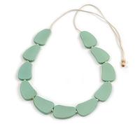 Avalaya Collana lunga in corda di cotone bianco con perline geometriche in legno color menta pastello, lunghezza 100 cm, regolabile