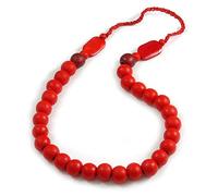 Avalaya Collana lunga in corda di legno dipinta di rosso, lunghezza 80 cm, Misura unica, Legno Cordoncini legno