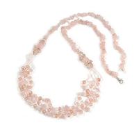Avalaya Collana lunga multifilo con perle di vetro rosa chiaro e quarzo rosa semi prezioso, lunghezza 90 cm, Misura unica, Vetro, Quarzo