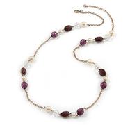Avalaya Collana lunga placcata in oro con perline acriliche, lunghezza 90 cm