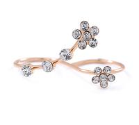 Avalaya Delicato anello regolabile a doppio dito placcato oro con cristalli floreali