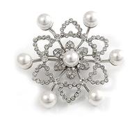 Avalaya Spilla a forma di fiocco di neve placcata al rodio, Misura unica, Perla