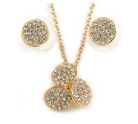 Avalaya Trinity - Parure con ciondolo a forma di cuore con cristalli austriaci trasparenti, catena color oro e orecchini rotondi, lunghezza 46 cm, in confezione regalo