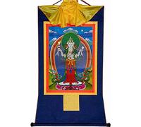 Avalokitesvara a quattro braccia, Padmapani, Chenrezig, pittura tibetana Thangka, broccato buddista Thangka (colore: rosso, dimensioni: medio (62 cm * 47 (col (Color : Blu, Size : Large(85cm*63cm))