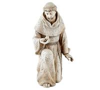 Avalon Gallery Statua da giardino San Francesco d'Assisi in pietra resina interno/esterno scultura cattolica 36,8 cm di altezza, inginocchiato con uccello