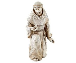 Avalon Gallery Statua da giardino San Francesco d'Assisi in pietra resina interno/esterno scultura cattolica 36,8 cm di altezza, inginocchiato con uccello
