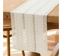 Avalune Runner Tavola Moderno Beige Boho Rustico Runner da Tavolo Piccolo Stretto in Macramè Cotone e Lino Centro Tavola Centro Tavola Cucina per Interni Feste e Festività Matrimoni Festa 30x180 cm