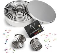 AVANA Formine per biscotti in acciaio inox, 12 pezzi, rotonde, ondulate, formine per biscotti, biscotti, biscotti, rotonde, con scatola