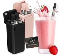 AVANA Set di 2 cannucce riutilizzabili in acciaio inox, pieghevoli, in silicone, senza BPA, ecologiche, pieghevoli, con spazzola per la pulizia e scatola magnetica (nero e rosa)