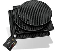 AVANA Set di 4 sottobicchieri in silicone di alta qualità, multifunzionali, resistenti al calore, lavabili in lavastoviglie, antiscivolo, motivo a nido d'ape (2 rotondi, 2 quadrati), colore nero