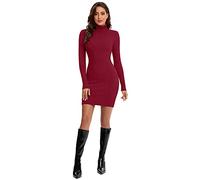 Avancel Abito invernale da donna, a maniche lunghe, lungo al ginocchio, elegante, a collo alto, per autunno, rosso vivo, L