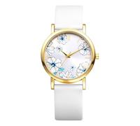 Avaner Orologio da donna in silicone: orologio con quadrante dipinto a fiori con stile rurale naturale e scala a barre, regalo di compleanno, festa della mamma, Bracciale bianco e cassa dorata