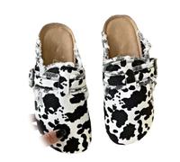 Avanise Pantofole da Donna in Tela con Stampa Leopardata,Eleganti Zoccoli Slip-on,Zoccoli da Donna con Supporto Plantare E Fibbia Regolabile con Plantare in Sughero Confortevole (UK6.5-EU41,Mucca)