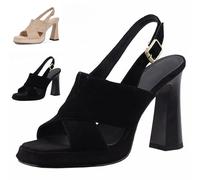 Avanise Sandali Con Tacco Alto E Punta Aperta, Sandali Con Tacco Basso E Spesso Da Donna, Punta Rotonda Aperta, Cinturino Alla Caviglia, Scarpe Da Sposa E Da Festa (Noir,36)