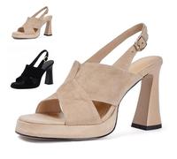 Avanise Sandali Con Tacco Alto E Punta Aperta, Sandali Con Tacco Basso E Spesso Da Donna, Punta Rotonda Aperta, Cinturino Alla Caviglia, Scarpe Da Sposa E Da Festa (Abricot,36)