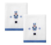 Avanti Linens - Asciugamani, morbido e assorbente velluto di cotone, ricamato, decorazione per la casa festiva, set di 2 (collezione Traliccio Schiaccianoci, bianco)