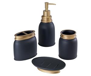 Avanti Linens - Set da bagno 4 pezzi, accessori decorativi per il bagno (collezione Memphis Nero)