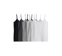avanti 'The SET'Canottierebianche e Nere Multipack, Canottiere da Donna in Cotone con Cinturino Sottile, 5 x Confezione di Canottiere Black/Grey/Stripe/Light Grey Marl/White M