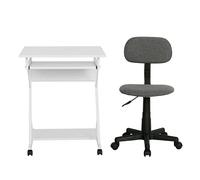 AVANTI TRENDSTORE - Bosia - Scrivania per computer su ruote con struttura in metallo e laminato, disponibile nel colore bianco, inclusa la sedia da ufficio nel colore grigio.